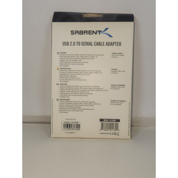 SABRENT CB-DB9P USB 2.0 TO SERIAL CABLE ADAPTER DB9 RS-232 FOR PC/MAC NEW - Picture 3 of 4